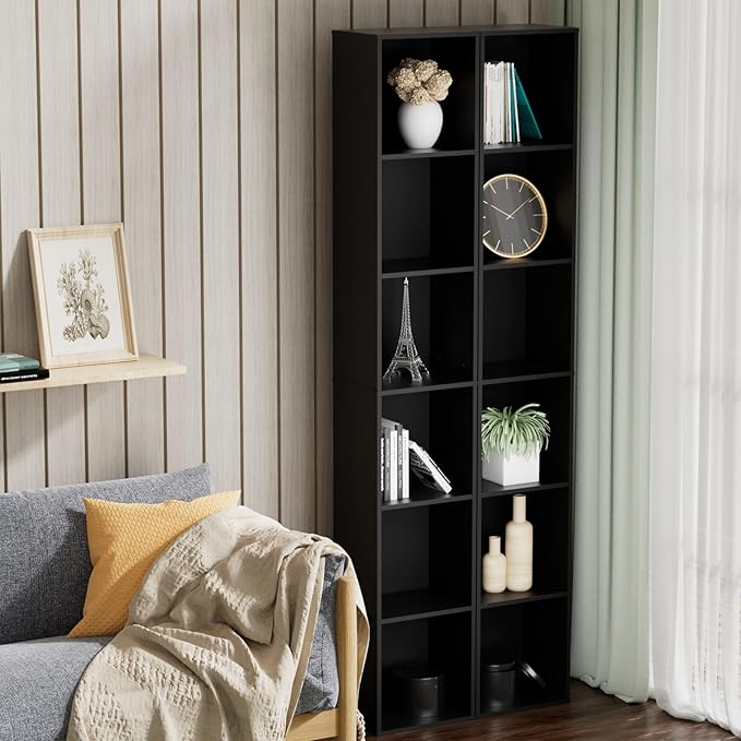 Tall Narrow Bookshelf 6-Tier Bookcase,70.5" Skinny Thin Corner Shelf Sli...