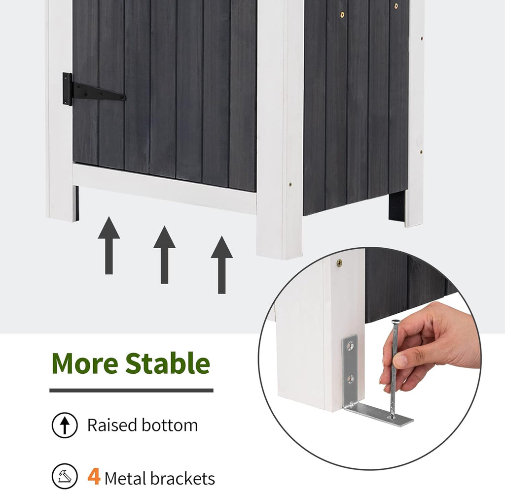 MCombo Outdoor Storage Cabinet with Shelves, Wooden Outside Storage Shed with Floor, Garden Tool Shed for Patio Yard Lawn, 0770 (Gray)