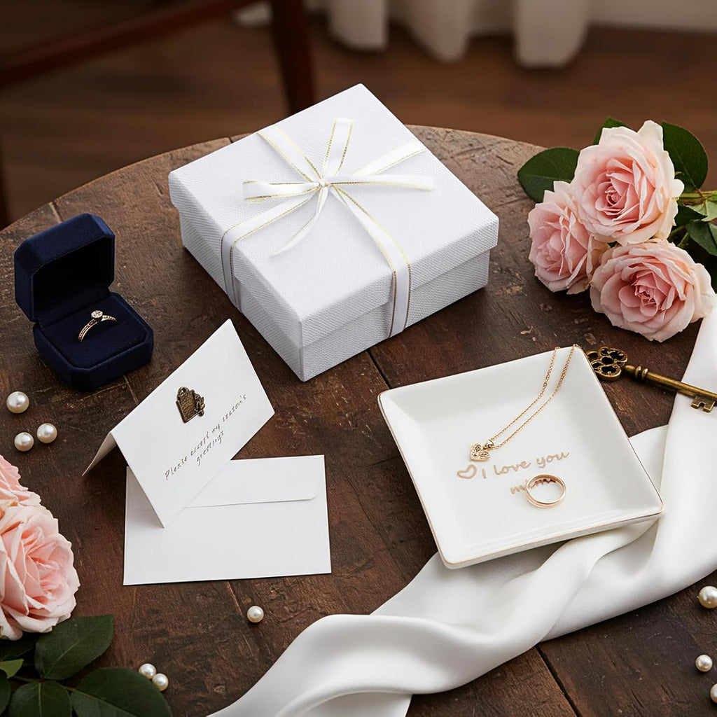 Zonon Mother's Day Ceramic Jewelry Tray with Present Box, Gift for Mom from Daughter I Love You Mom Square Decorative Ring Trinket Dish for Mother's Day Birthday Gift for Women