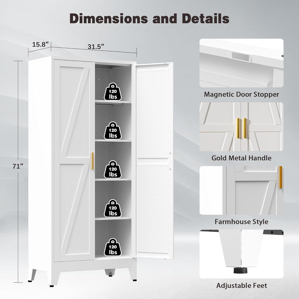 71" Tall Metal Pantry Cabinet, Kitchen Storage Cabinet with 2 Doors and ...