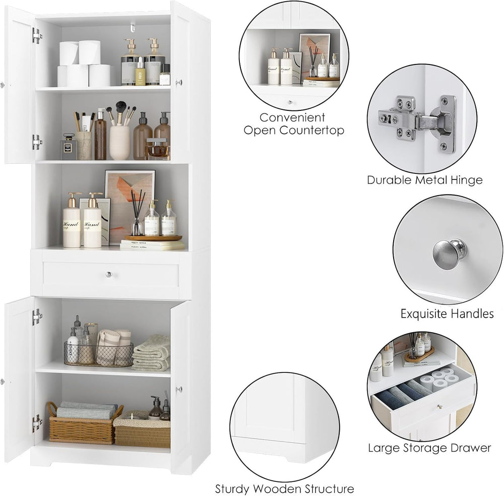 Set of 2 Tall Kitchen Pantry Storage Cabinet with Doors and Shelves, White | ...
