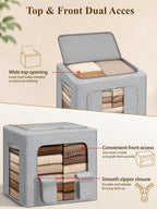 punemi 50L Cashmere Sweater Storage Bags, 2 Pack, Grey | Natural Cedar Balls, Steel Frame, Clear Window, Stackable Design, for Wool, Cashmere & Knit Sweaters