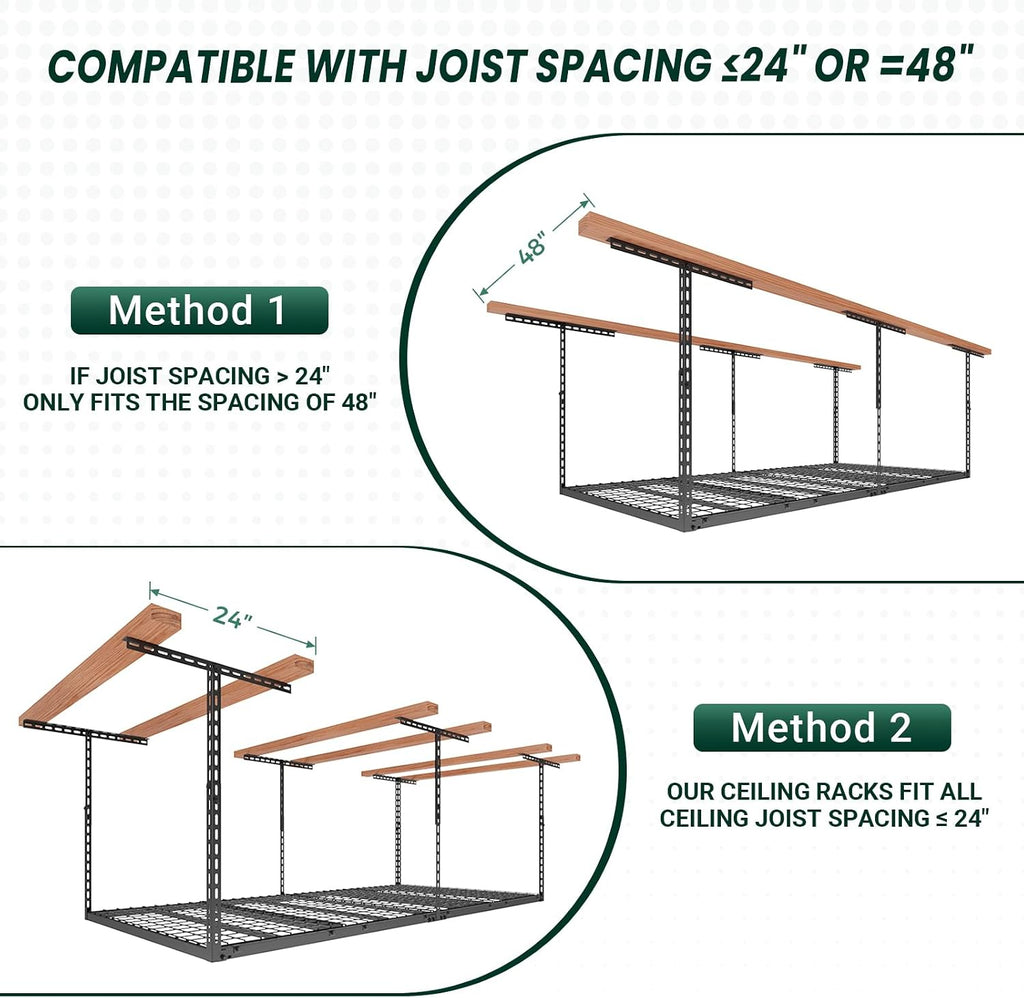 4x8 FT Overhead Garage Storage Rack, 26"-40" Height Adjustable Heavy Duty Garage Ceiling Storage Rack, 750LBS Capacity Metal Hanging Organizer System for Garage