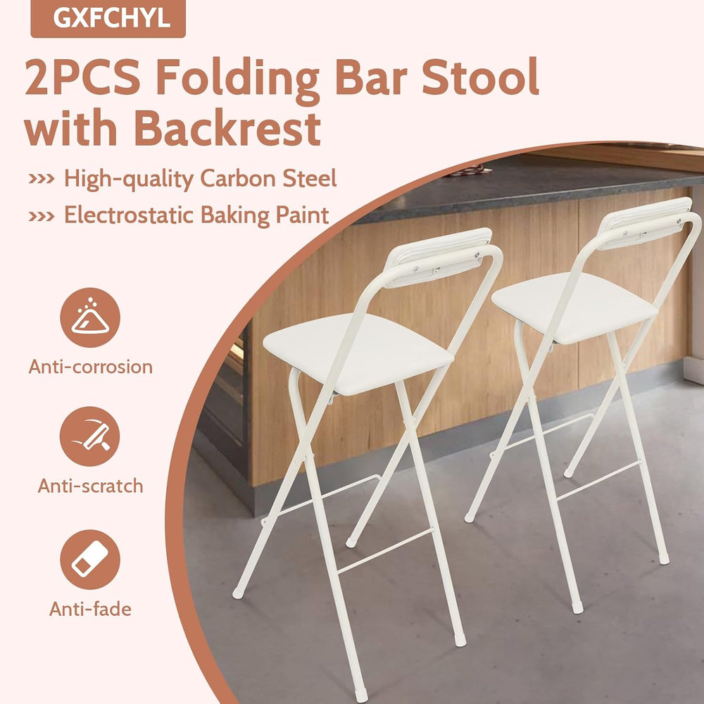 2PCS Folding Bar Stool with Backrest, 29.53in Tall Folding Chair Counter Heig...