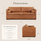 POLY & BARK Napa 82" Pull-Out Convertible Sleeper Sofa in Full-Grain Pure-Aniline Italian Leather, Cognac Tan