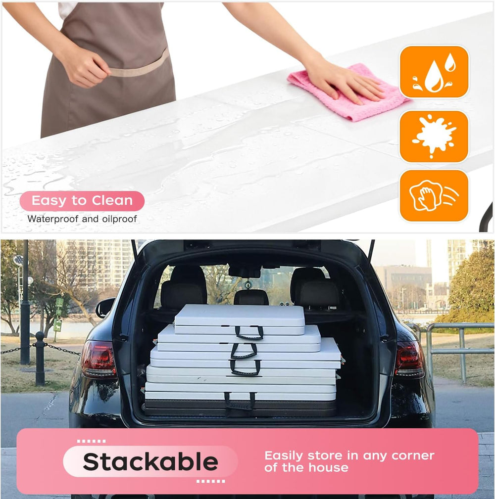 FDW | 8FT Folding Table | White | Portable Plastic Table | with Carry Handle ...