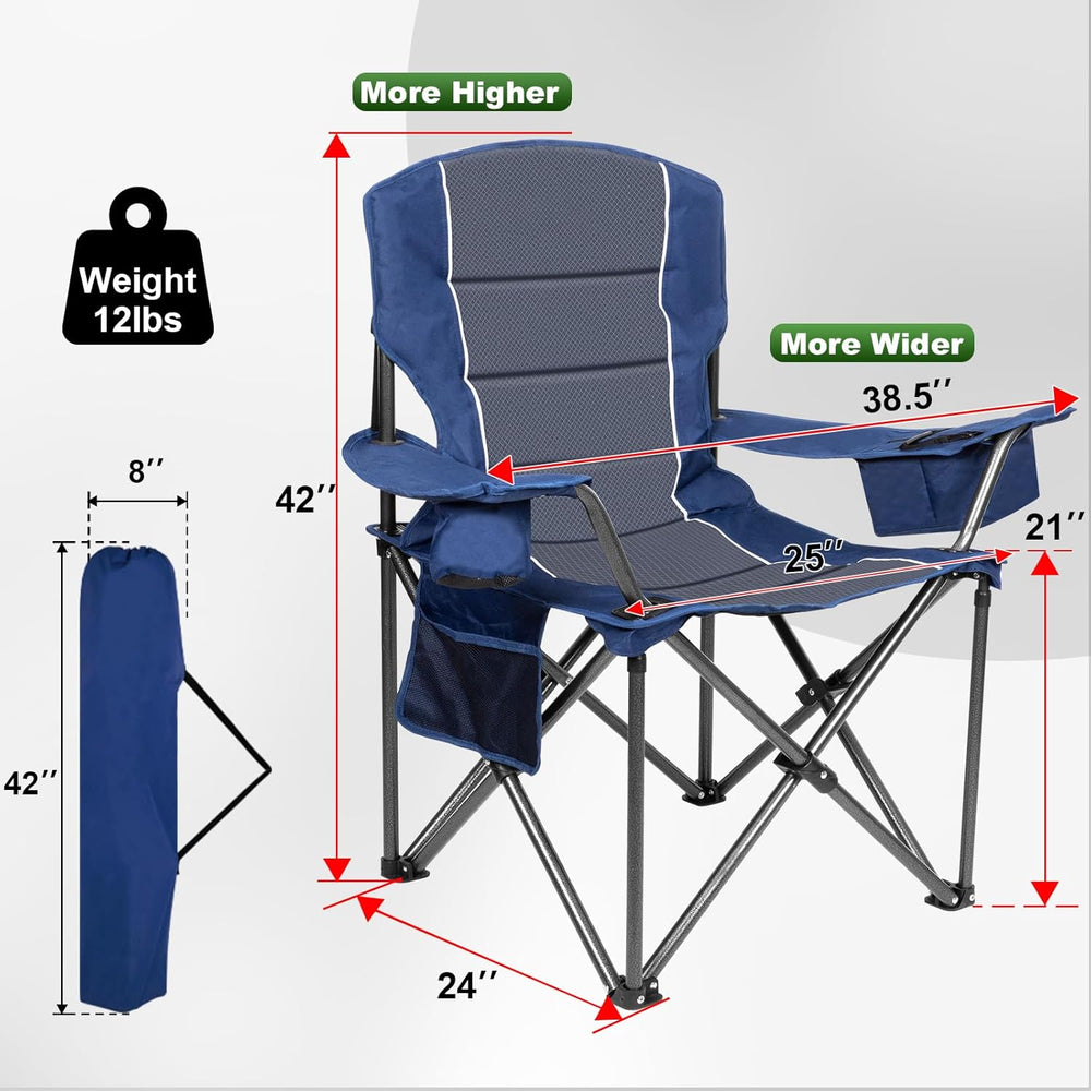 Oversized Padded High Back Camping Chairs,2 Pcs Heavy Duty Folding Chairs Sup...