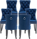 Velvet Dining Chairs Set of 6, Upholstered Dining Room Chairs with Nailhead Trim, Sillas de Comedor Modernas 6, Wooden Kitchen Chairs for Dining Room, Living Room, Kitchen, Bedroom, Blue