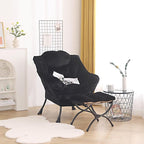 Welnow Lazy Chair with Ottoman, Modern Lounge Accent Chair with Armrests and a Side Pocket, Leisure Sofa Armchair, Reading Armchair with Footrest for Small Space, Plush Black