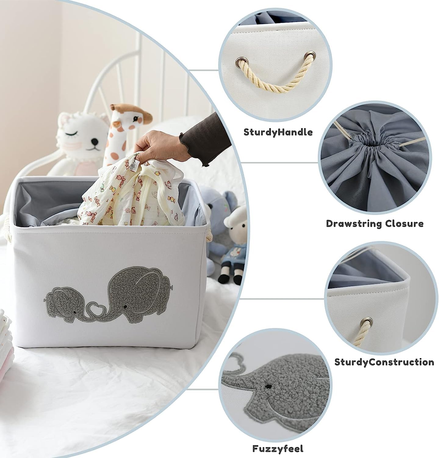 I nylon 2-Pack Storage Baskets, Nursery Size, Hamper & Laundry, Mother Baby Gift, Elephant Decor