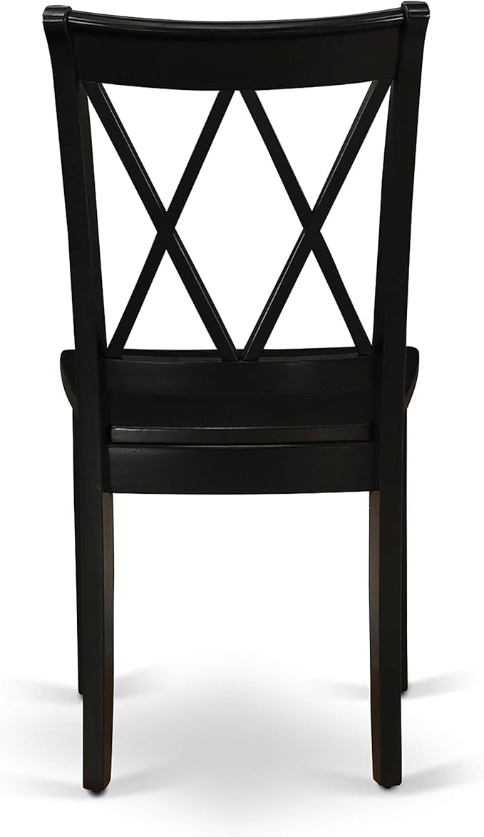 East West Furniture CLC-BLK-W Clarksville Dining Chairs - Double Cross Back Wooden Seat Chairs, Set of 2, Black