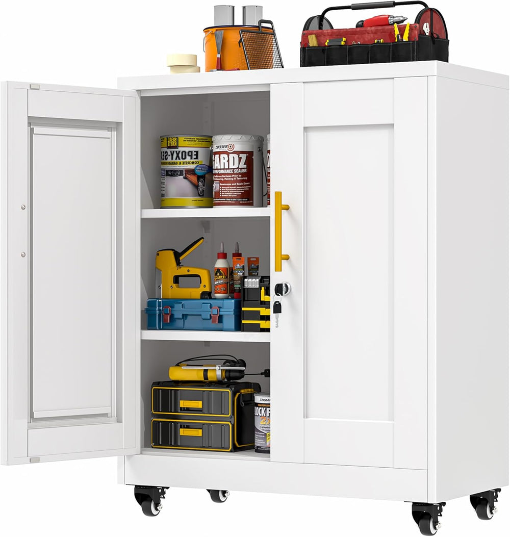 GAIOUS Metal Storage Cabinet with Lock and Wheels, Steel Tool Cabinet with 2 ...