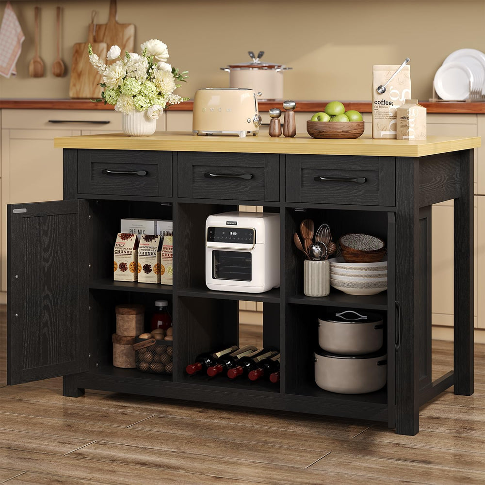 knoworld 47" Kitchen Island with Storage for Kitchen Dining Room, Black ...