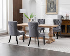 KCC Velvet Dining Chairs Set of 2, Upholstered High-end Tufted Dining Room Chair with Nailhead Back Ring Pull Trim Solid Wood Legs, Nikki Collection Modern Style for Kitchen, Grey
