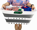 SAMMART Collapsible Plastic Rectangular Laundry Basket - Foldable Pop Up Storage Container/Organizer - Portable Laundry Hamper - Space Saving (White/Steel Grey, 42L)