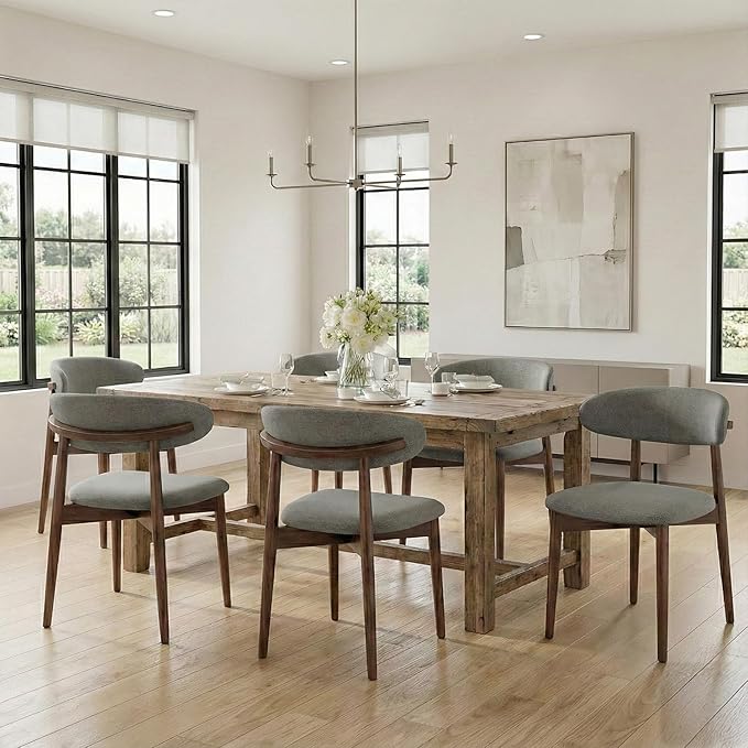 Dining Room Chairs Set of 6, Upholstered Farmhouse Dining Chairs, Modern Fabric Kitchen Chairs with Solid Wood Leg,Green