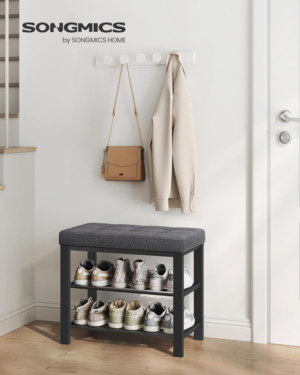SONGMICS Shoe Bench, Storage Bench, Entryway Bench with Cushion, Shoe Shelf w...