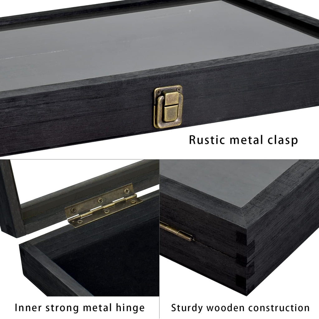 MOOCA Body Jewelry Display Tempered Glass Case with 54 Clips, Black Velvet | Jewelry display case with a tempered-glass lid and 54-clip pad organizes belly rings, tongue rings, and barbells.