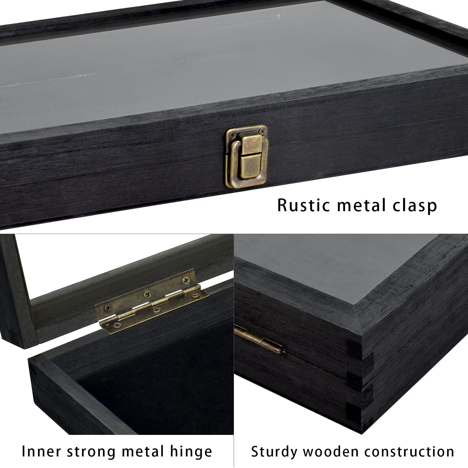 MOOCA Body Jewelry Display Tempered Glass Case with 54 Clips, Black Velvet | Jewelry display case with a tempered-glass lid and 54-clip pad organizes belly rings, tongue rings, and barbells.