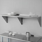 ROCKPOINT Stainless Steel Shelf 18 x 60 Inches 450lb, NSF Metal Commercial Shelves Wall Mount Floating Shelving with Backsplash for Restaurant, Kitchen, Home and Hotel, Silver