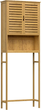 BlueWish Bamboo Over The Toilet Storage Cabinet, Over Toilet Cabinet with Anti-toppling Design, Adjustable Slats, Over-The-Toilet Storages, Bathroom Storage Cabinets for Bathroom, Laundry