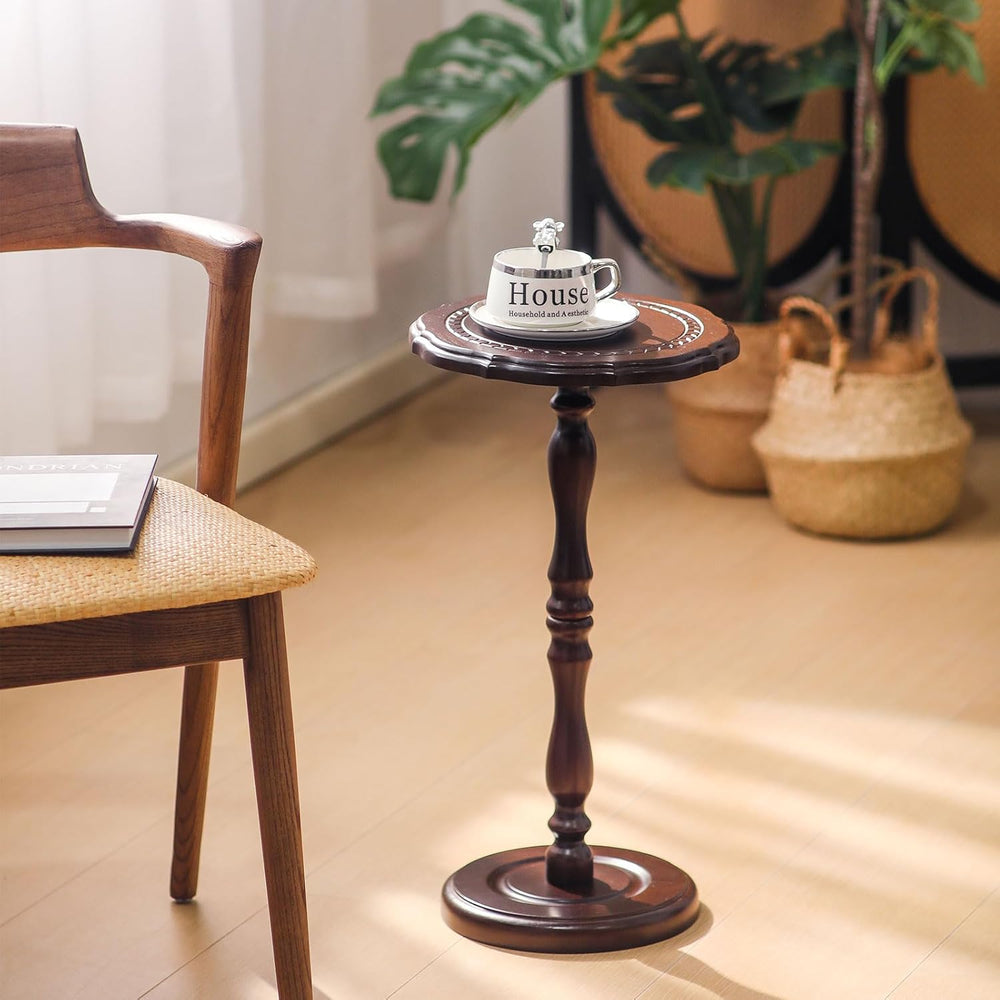 100% Solid Wood Round Side Table, Small Drink Table for Small Spaces, Modern ...