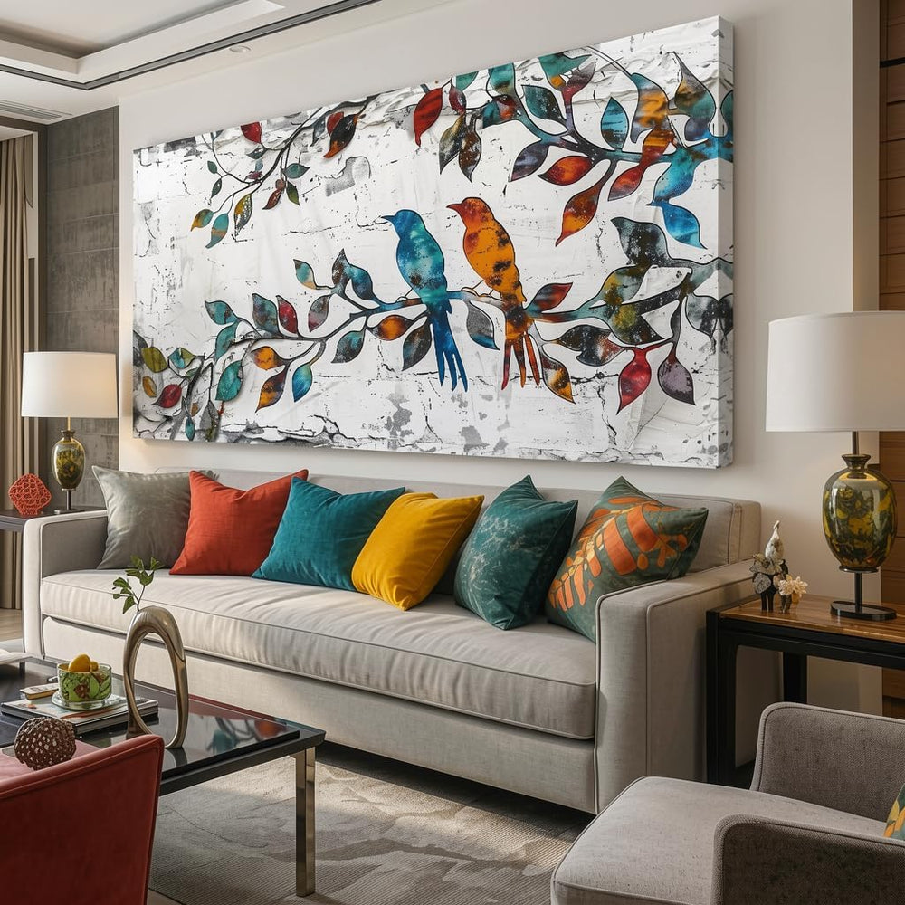 Wall Art Funny Paintings Colorful Birds on a Branch Art Mural Pop Art Home Of...