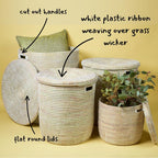 Storage & Organization, Decorative Baskets for your Home, Laundry Hamper, Baby Nursery Toys Bin, Living Room Blankets Storage, Towels Holder, Wicker, Woven, Lid, Wide, White, Set, 4pcs