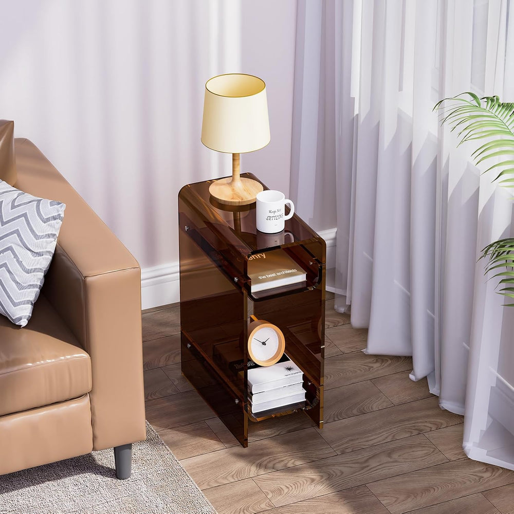 Clear Acrylic Side Table, Narrow Nightstand Bedside Table for Bedroom, Skinny...