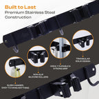 Heavy-Duty Stainless-Steel Broom Holder Wall Mount with 3 Racks and 4 Hooks | Waterproof Mop and Broom Hanger | Adjustable, Garage & Garden Tool Organizer | Black