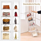 3 Pack Clear Storage Bins with Lids, Storage Containers with Magnetic Door, Stackable Acrylic Display Case for Handbags, Cosmetic, Multifunctional Storage Boxes for Dorm, Living Room, Bedroom Storage
