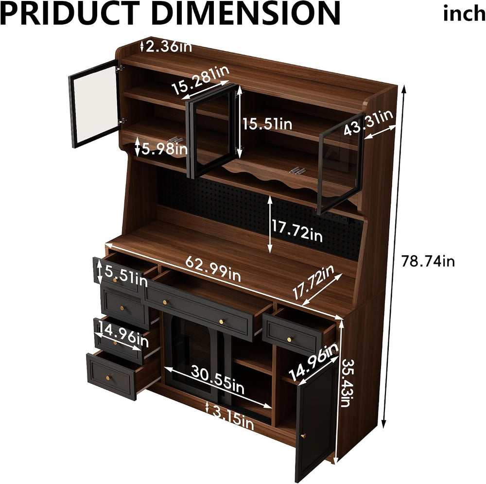 63'' Kitchen Pantry Cabinet with Power Outlet,Large Kitchen Hutch Cab...