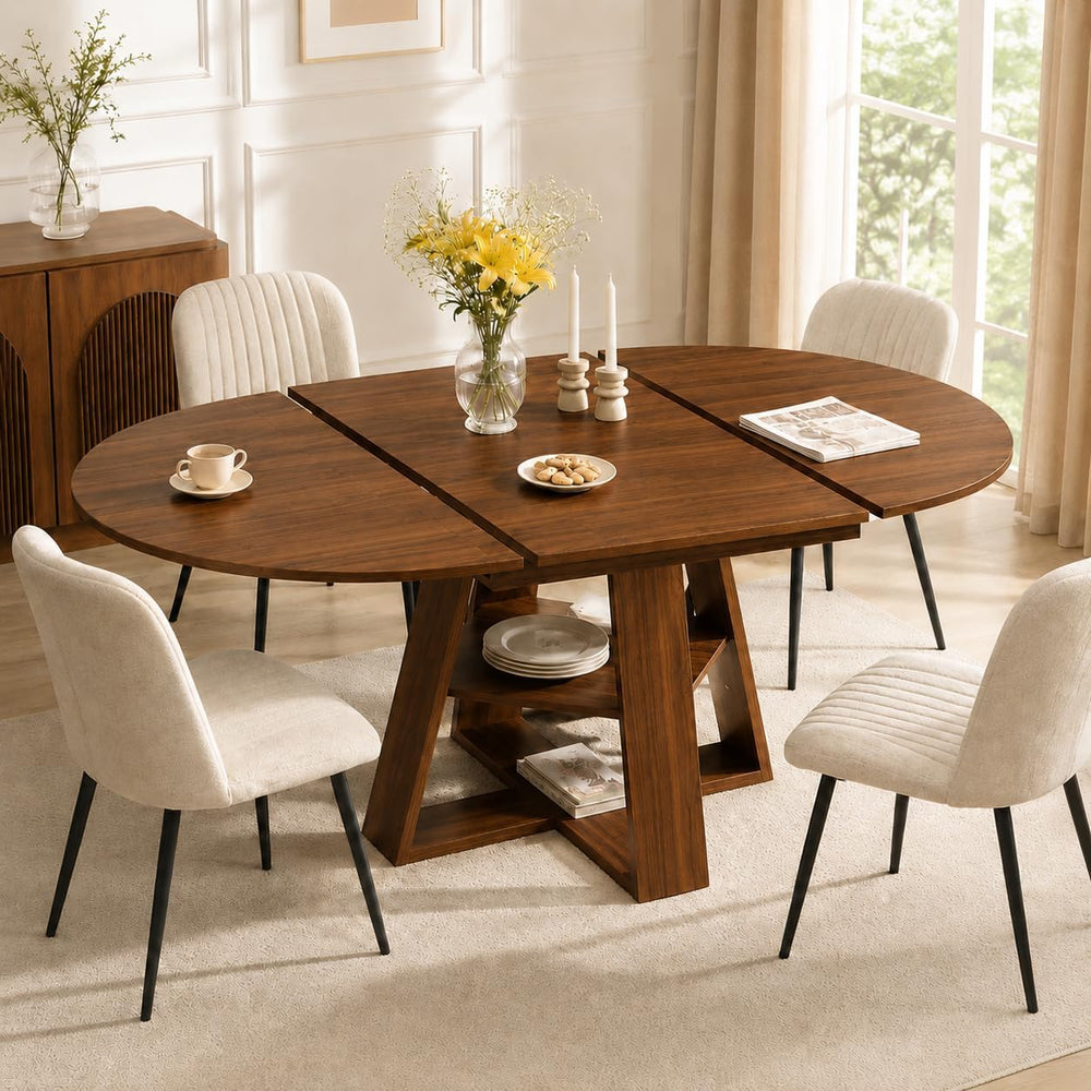 43"-59" Extendable Round to Oval Wooden Dining Table | 1.2" Th...