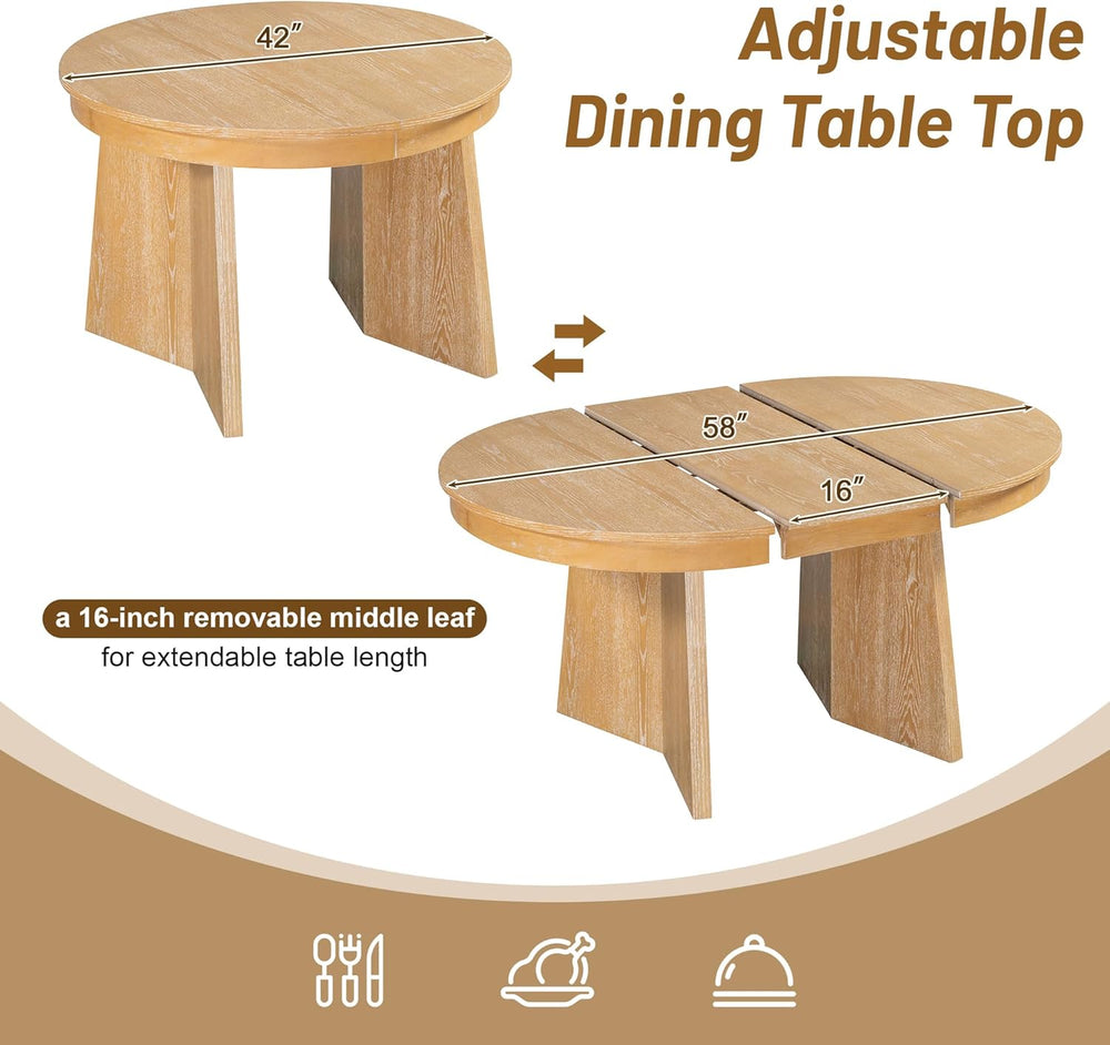 LUMISOL 5-Piece Round Dining Table Set for 4, Extendable Kitchen Table Set wi...