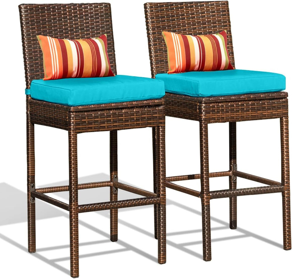 Sundale Outdoor Wicker Bar Stool Set of 2, 29 Inch Seat Height Patio Stool