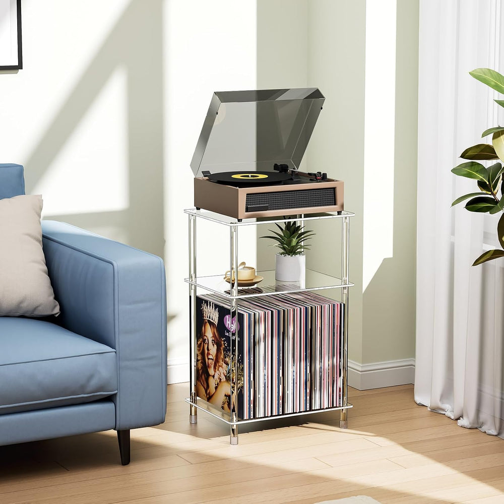 Clear Acrylic Record Player Stand with Vinyl Storage, 15.75" L x 11.81&q...