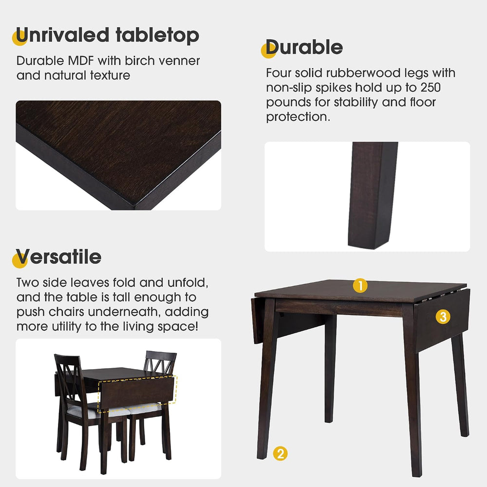 5 Piece Kitchen Dining Set with Drop Leaf, Dining Table and 4 Dining Upholste...