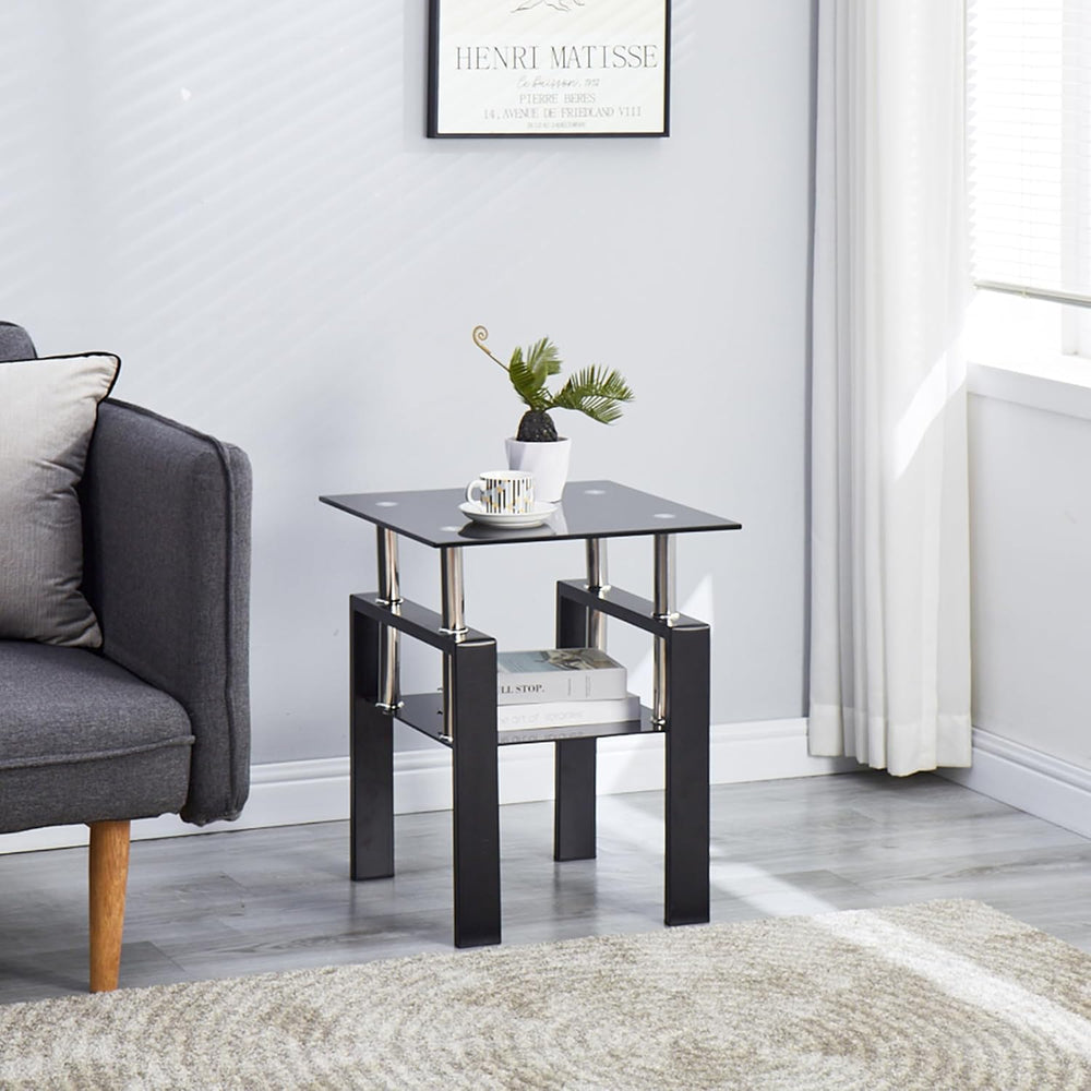 Glass Coffee Table Set of 3, Modern Black Living Room Tables, Coffee and End ...