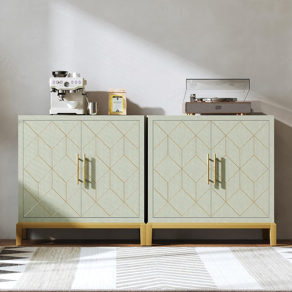 HLR Green Accent Cabinet with Gold Trim,Storage Cabinet with 2 Doors,Modern W...