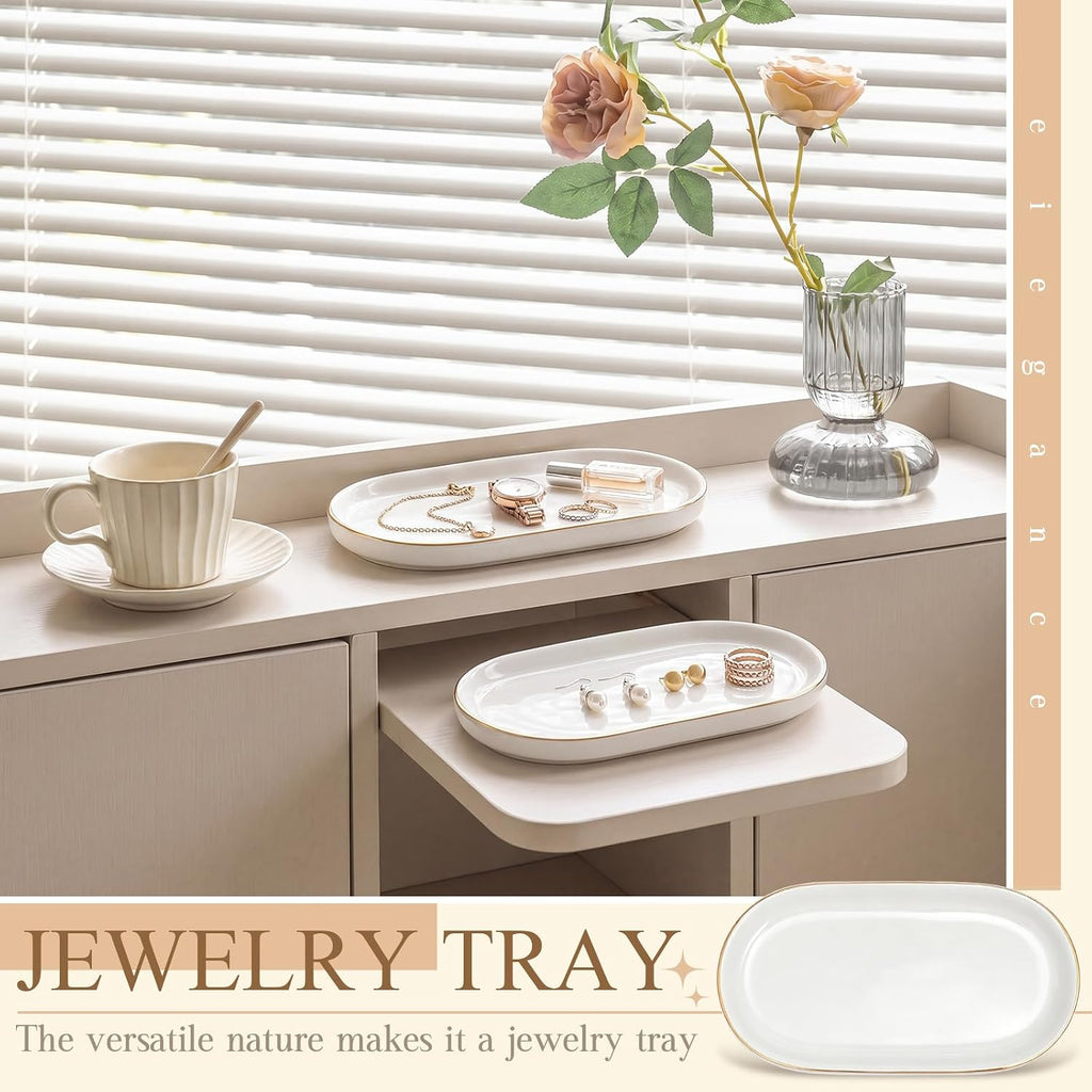 Shappy 12 Pcs Ceramic Jewelry Tray 7 x 4 in Oval Shape | Ring Dish Bulk Decorative Trinket Dish for Bridal Christmas Birthdays Gifts