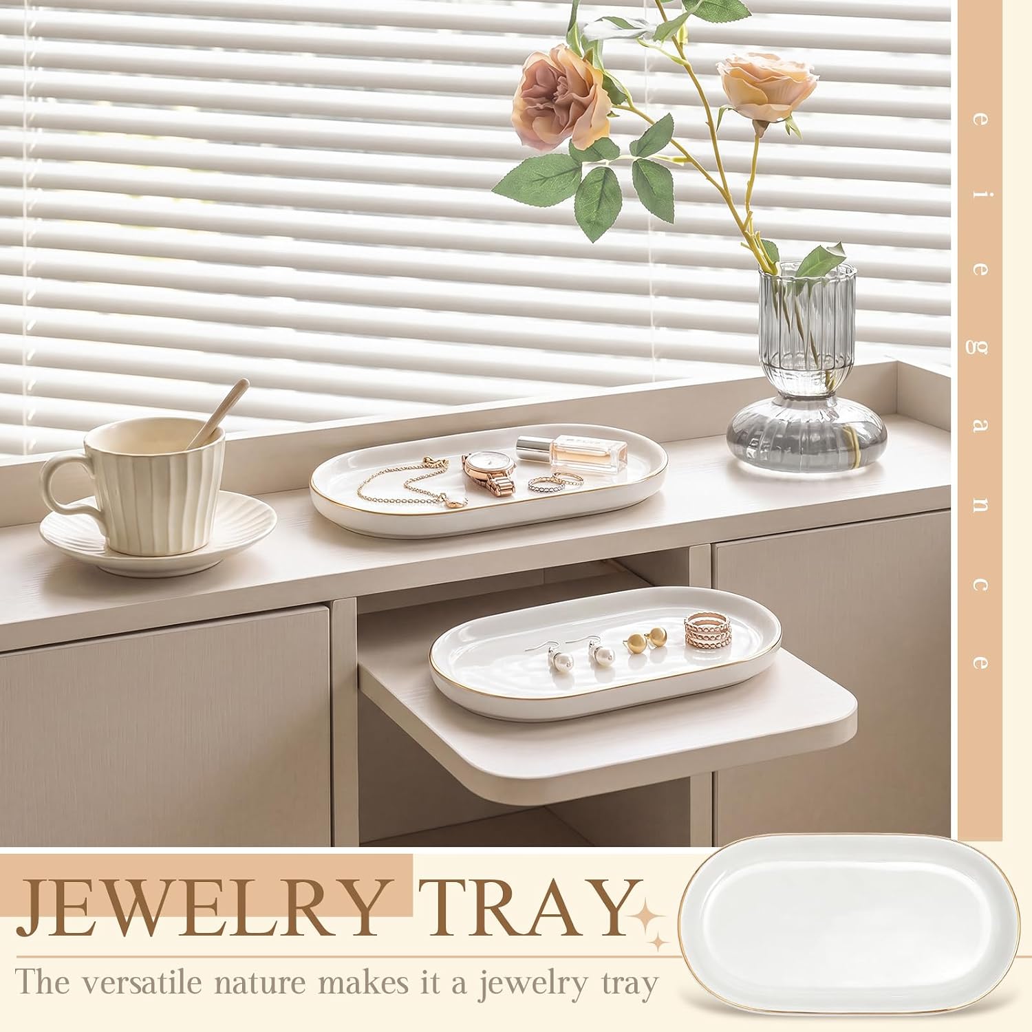 Shappy 12 Pcs Ceramic Jewelry Tray 7 x 4 in Oval Shape | Ring Dish Bulk Decorative Trinket Dish for Bridal Christmas Birthdays Gifts