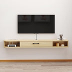 Floating TV Unit, 47'' Wall Mounted TV Cabinet, Floating Shelves with Door, Modern Entertainment Media Console Center Large Storage TV Bench for Living Room & Office (47.24IN, Light Oak)