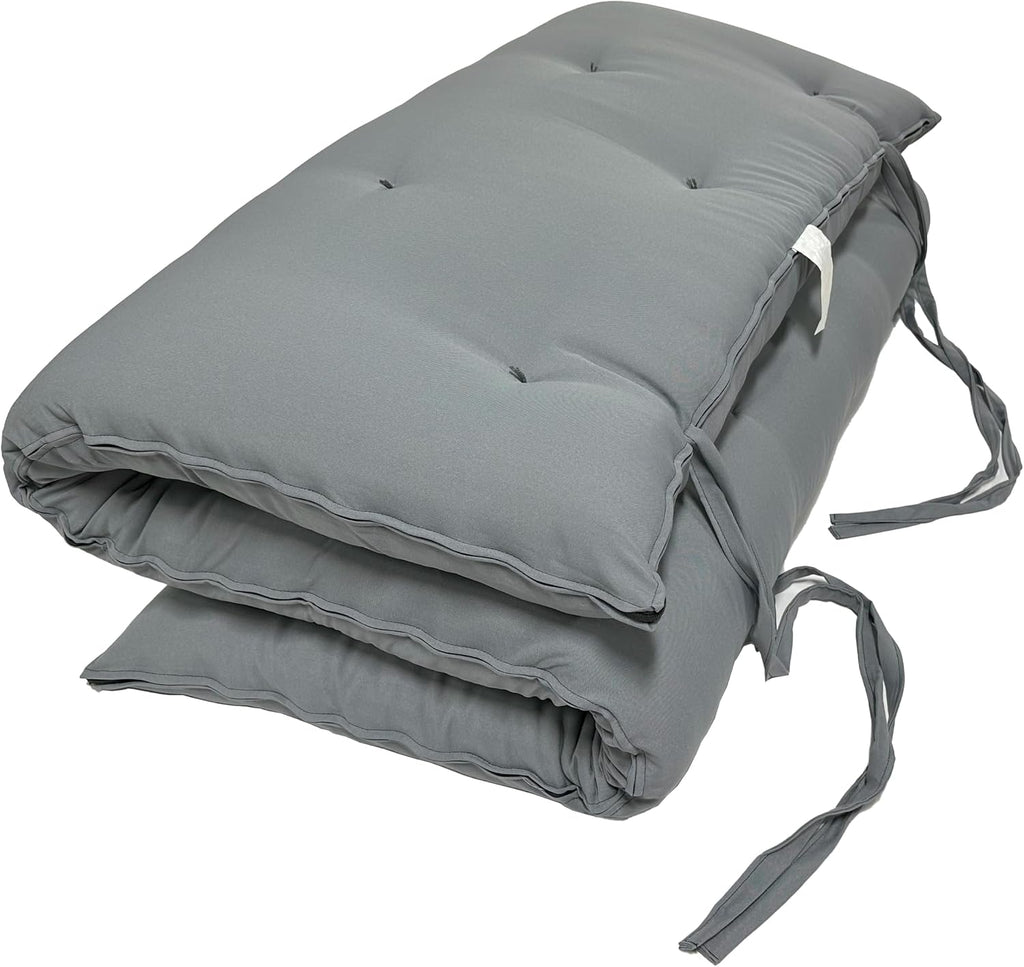 D&D Futon Furniture Gray Full Size Traditional Japanese Floor Rolling Mattress Tatami Topper Mat Sleepover Guest Bed, Foldable Cotton Cushion Pad Yoga Meditation
