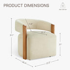 Upholstered Dining Chairs with Casters, Modern Barrel Side Armchair with Rollers & Wooden Armrest for Dining Room, Bedroom, Kitchen, Reading Room, Sand, Set of 1