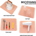 Silicone Dish Drying Mat for Multiple Usage,Easy clean,Eco-friendly,Heat-resistant Silicone Mat for Kitchen Counter or Sink,Refrigerator or drawer liner Pink L 16 inches x 12 inches