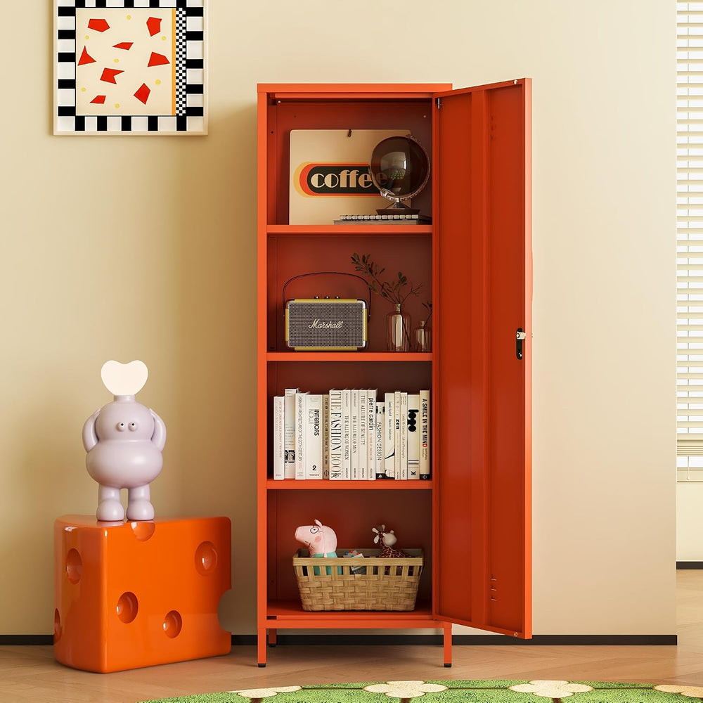 Metal Locker Storage Cabinets 59.06"H Orange Locking File Cabinets Kitch...
