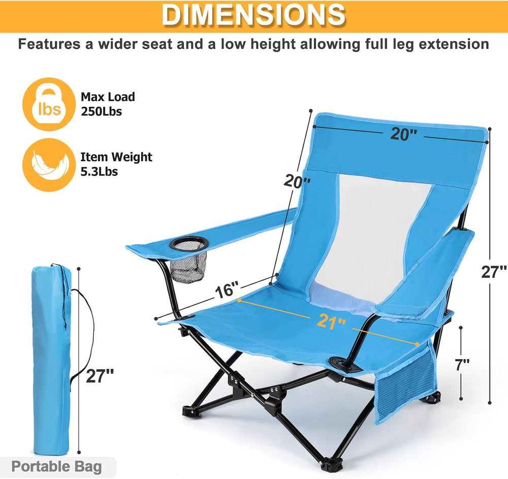 Joyfair Beach Camping Chair (2 Pack), Folding Chair for Adults (Blue) | Heavy...