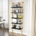 5-Tier Ladder Shelf, Industrial Wall Mounted Bookshelf, Narrow Ladder Bookcase with Wood Board and Metal Frame, Open Display Shelf for Living Room, Bedroom, Office, Black and Gold