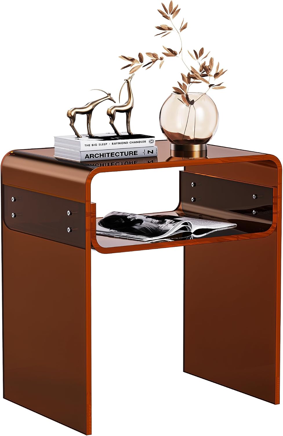 Clear Acrylic End Table 2-Tier Bedside Nightstand for Living Room Bedroom (1, Dark Brown)