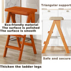 Portable Wooden Folding Library Ladder Chair Stool with Flower Shelf for Adults Lightweight Walnut Finish(White,Without pad)
